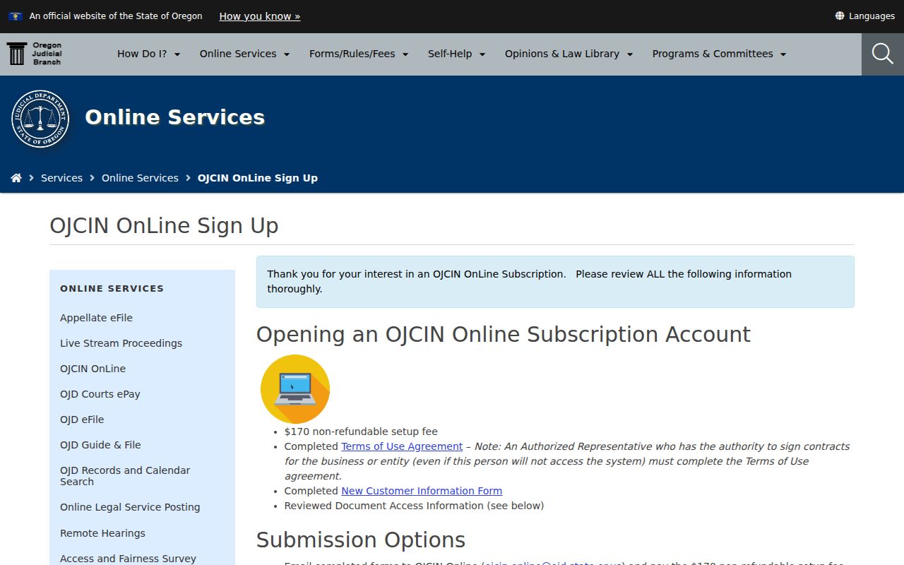 Coos County criminal court OJCIN signup information