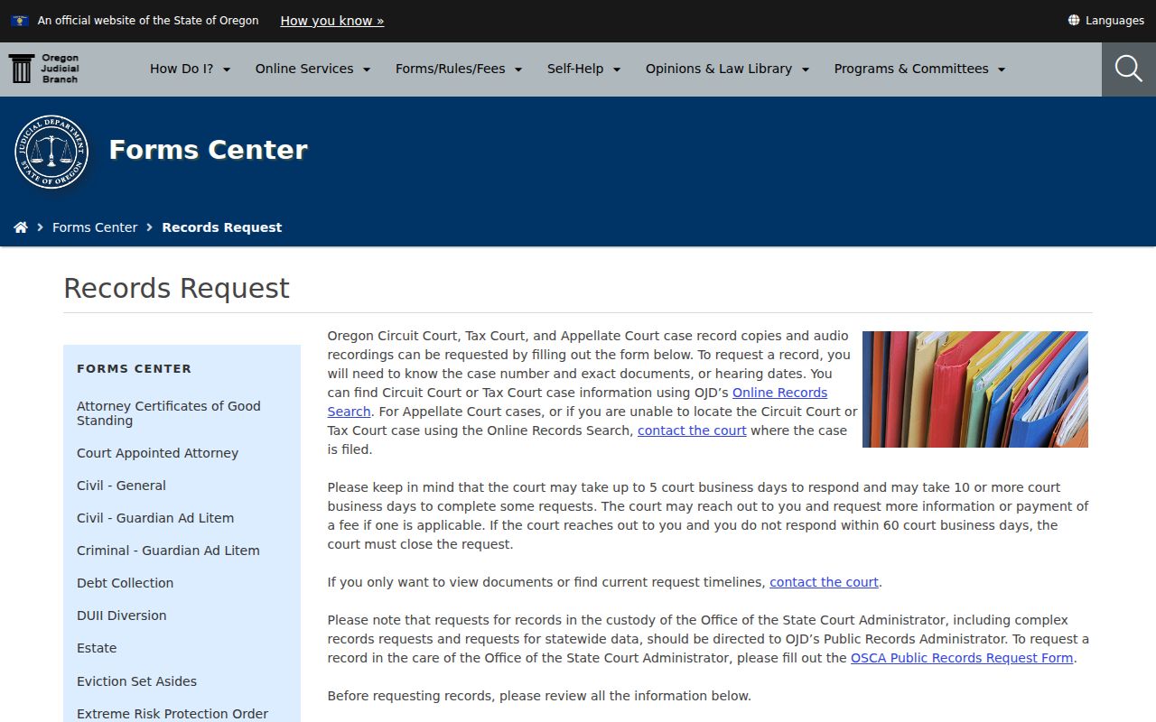 Coos County criminal court document request options