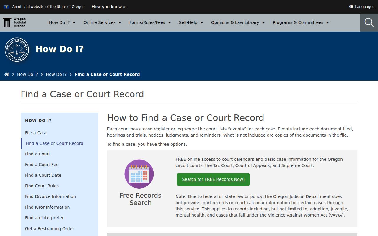 Coos County criminal records official OJD search choices