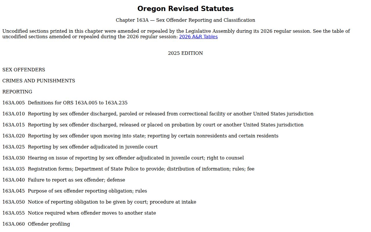 Oregon law governing Coos County sex offender records